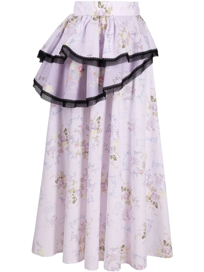 Shop Ulyana Sergeenko Asymmetric Floral-print Skirt In Rosa