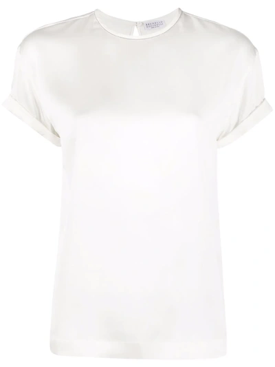 Shop Brunello Cucinelli Short-sleeved Silk T-shirt In Weiss