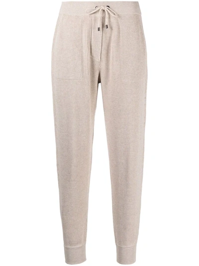 Shop Brunello Cucinelli Knitted Cotton Track Pants In Nude