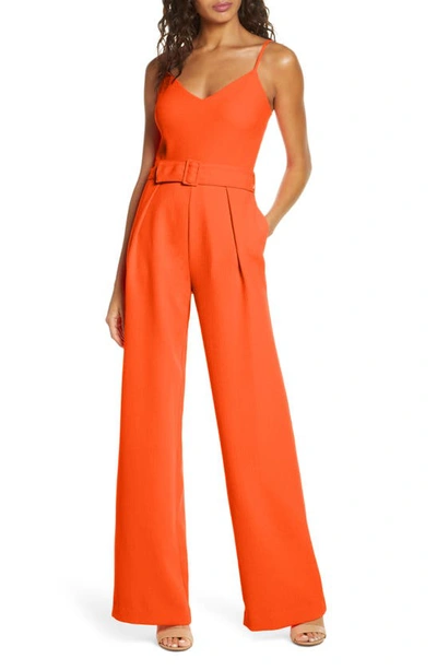 Shop Black Halo Evie Sleeveless Belted Jumpsuit In Orange Tang