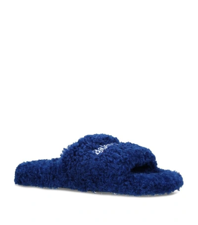 Shop Balenciaga Faux Fur Slippers In Blue