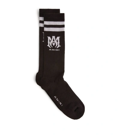 Shop Amiri Ribbed Logo Socks In Black