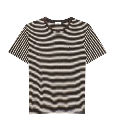 Shop Saint Laurent Striped Monogram T-shirt In Grey