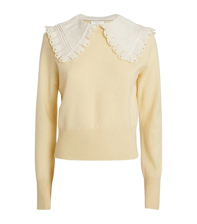 Shop Sandro Wool Embroidered-collar Sweater In Beige
