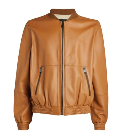 Shop Yves Salomon Homme Leather Bomber Jacket In Beige
