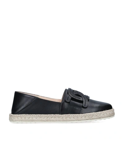 Shop Tod's Leather Chain Espadrilles In Black