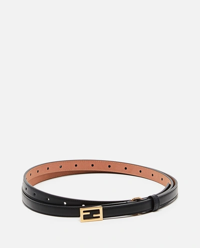 Shop Fendi Leather Thin Baguette Belt In Black