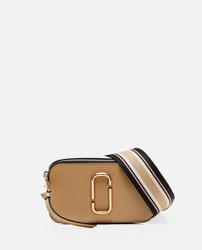 Shop Marc Jacobs Snapshot Patent Saffiano Leather Shoulder Bag In Beige