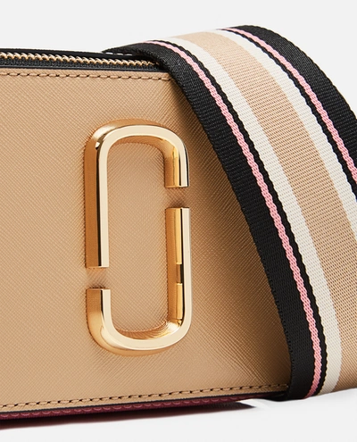 Shop Marc Jacobs Snapshot Patent Saffiano Leather Shoulder Bag In Beige