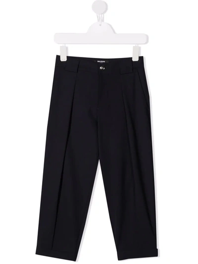 Shop Balmain Wool-blend Tapered Trousers In 蓝色