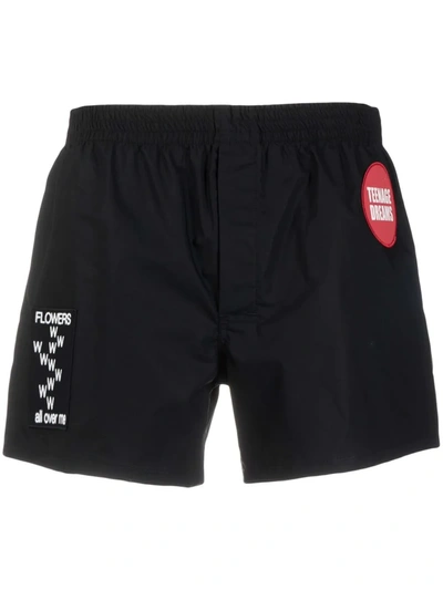 Shop Raf Simons Patch-detail Slip-on Swim Shorts In Black