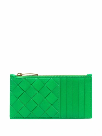 Shop Bottega Veneta Intrecciato Weave Zipped Cardholder In Green