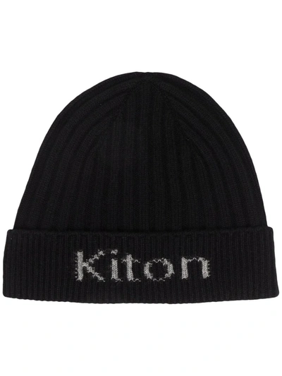 Shop Kiton Intarsia-knit Logo Cashmere Beanie In Schwarz