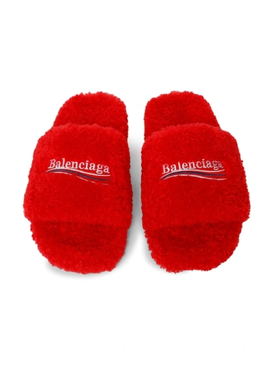 Balenciaga Furry Slide Sandal, In Red | ModeSens