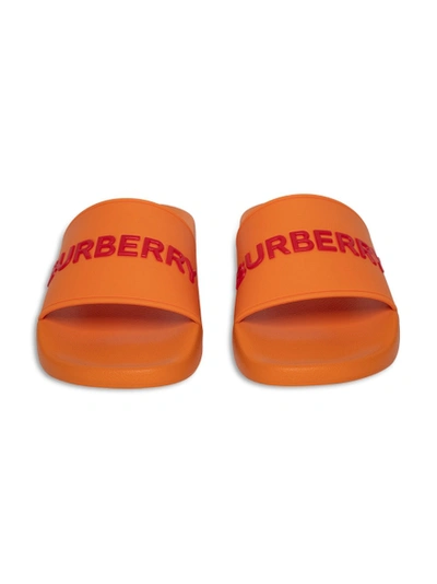 Shop Burberry Deep Orange Logo Slides