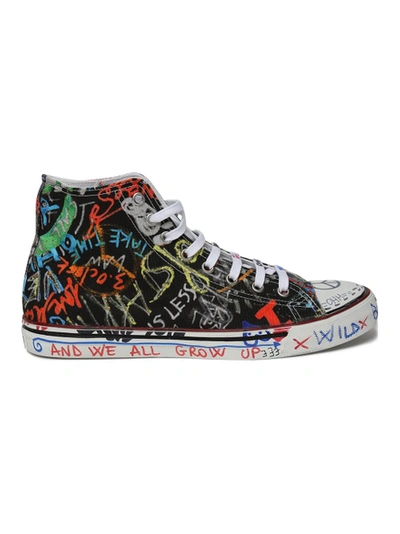 Shop Vetements Black And Multicolor Graffiti High Top Sneakers