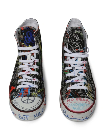 Shop Vetements Black And Multicolor Graffiti High Top Sneakers