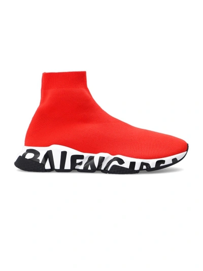 Shop Balenciaga Speed Lt Graffiti High-top Sneaker Red And White