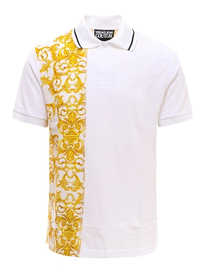 Shop Versace Jeans Couture Gold Colored Baroque Print Polo Shirt
