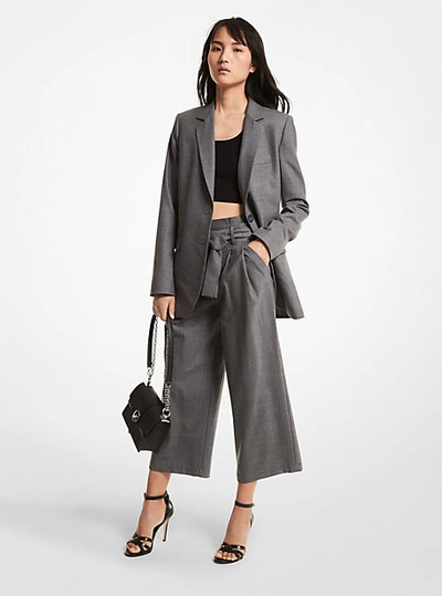 Shop Michael Kors Striped Stretch Wool Boyfriend Blazer In Grey