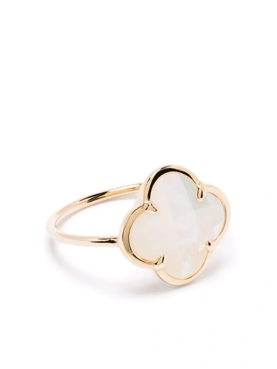 Shop Morganne Bello 18kt Yellow Gold Victoria Clover Stone Mother-of-pearl Corset Ring