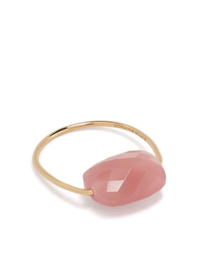 Shop Morganne Bello 18kt Yellow Gold Cushion Stone Pink Guava Quartz Ring