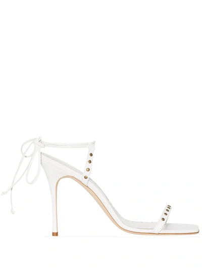 Manolo Blahnik Morata Pop Ankle Wrap Heel Sandal In White