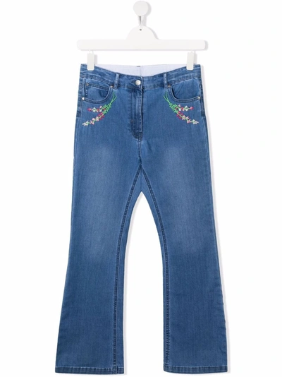 Shop Stella Mccartney Floral-embroidered Flared Jeans In Blue