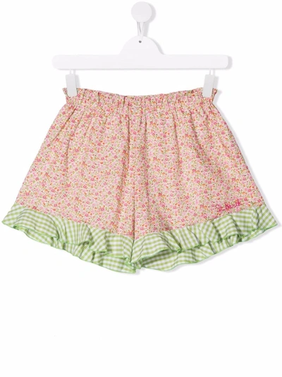 Shop Mc2 Saint Barth Teen Floral Print Check-hem Skirts In Pink