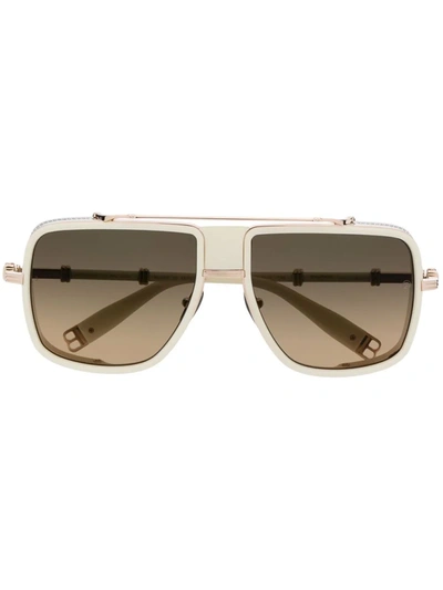 Shop Balmain Eyewear Aviator-frame Sunglasses In White