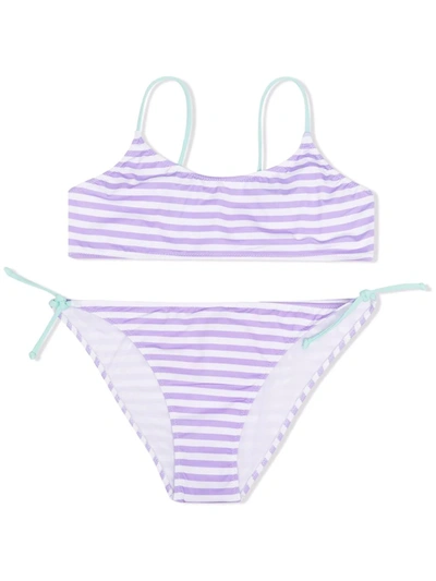Shop Mc2 Saint Barth Teen Jaiden Embroidered Striped Bikini In Purple