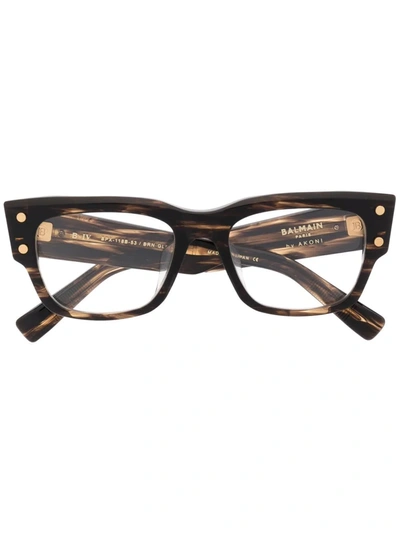 Balmain Eyewear Rectangle-frame Glasses In Brown