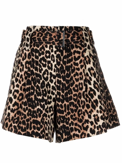 Shop Ganni Leopard-print Pleat Shorts In Neutrals
