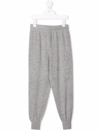 Shop Balmain Logo-debossed Marl-knit Track Pants In Grey