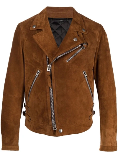 Shop Tom Ford Double-breasted Biker Jacket In Brown