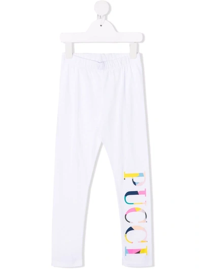 Shop Emilio Pucci Junior Logo Print Leggings In White