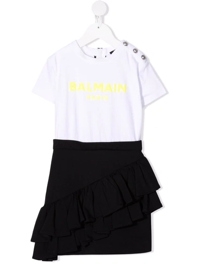 Shop Balmain Panelled Logo-print T-shirt Dress In White