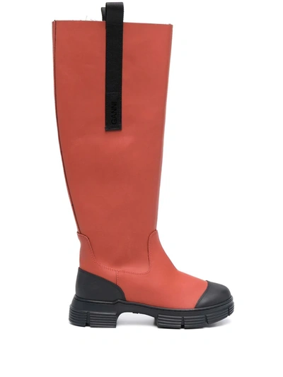 Shop Ganni Country Under-the-knee Boots In 470madderbrown
