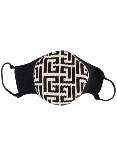 Shop Balmain Monogram-jacquard Face Mask In Schwarz