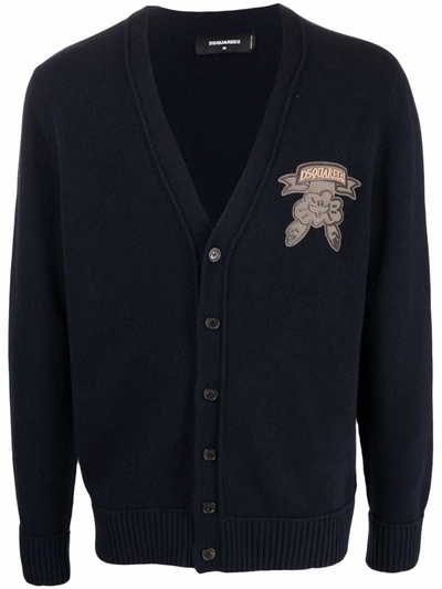 Shop Dsquared2 Logo Patch Knit Cardigan In Blau