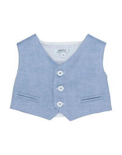 Shop Aletta Newborn Boy Tailored Vest Azure Size 3 Cotton In Blue