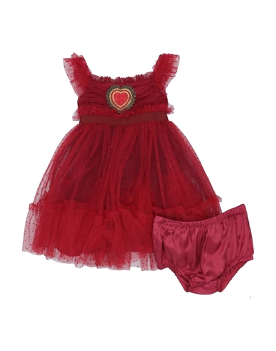 Shop Dolce & Gabbana Newborn Girl Baby Dress Garnet Size 3 Viscose In Red