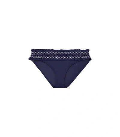 Tory Burch Costa Hipster Smocked Bikini Bottom In Navy Blue
