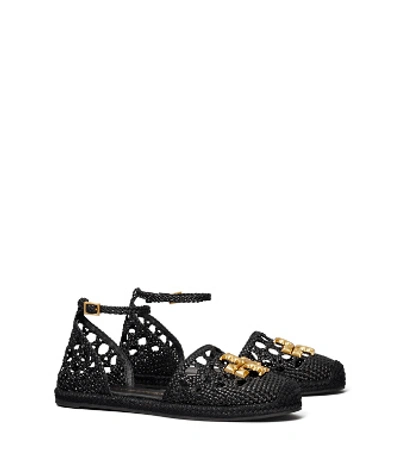 Shop Tory Burch Eleanor Woven D'orsay Flat Espadrille In Perfect Black
