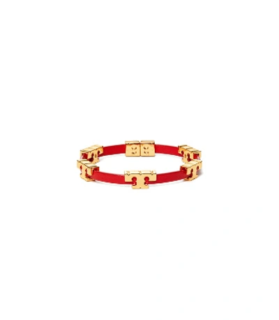 Shop Tory Burch Serif-t Single Wrap Bracelet In Tory Gold/brilliant Red/brilliant