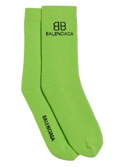 Shop Balenciaga Bb Logo Socks Green/black