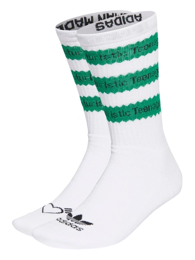 Shop Adidas Originals X Human Made Striped Socks, White And Green
