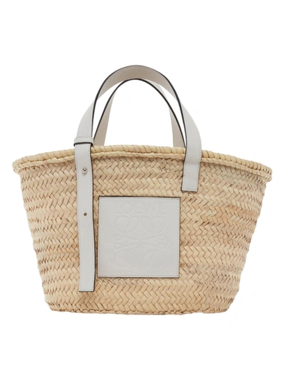 Shop Loewe White And Natural Basket Bag