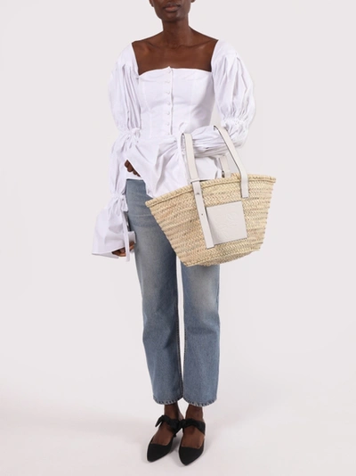 Shop Loewe White And Natural Basket Bag