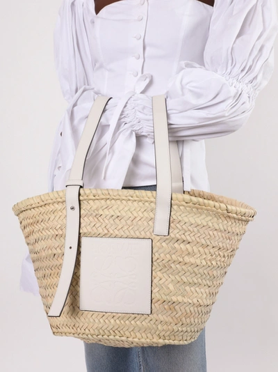 Shop Loewe White And Natural Basket Bag
